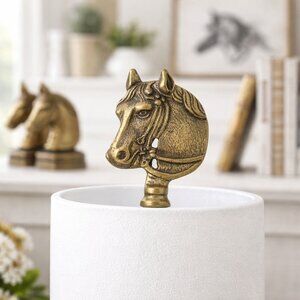 Vintage Brass Horse Head Lamp Finial Equestrian Decor Rustic Lighting Top